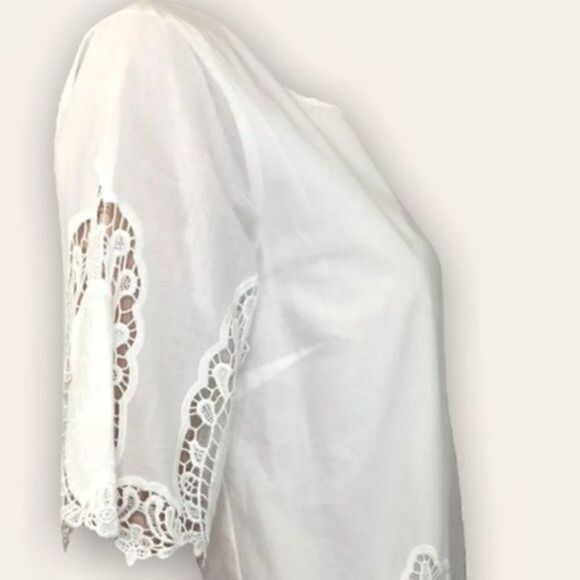 Anthropologie Sanctuary Crochet Lace Scoop Neck White Lined Blouse S - Picture 3 of 13